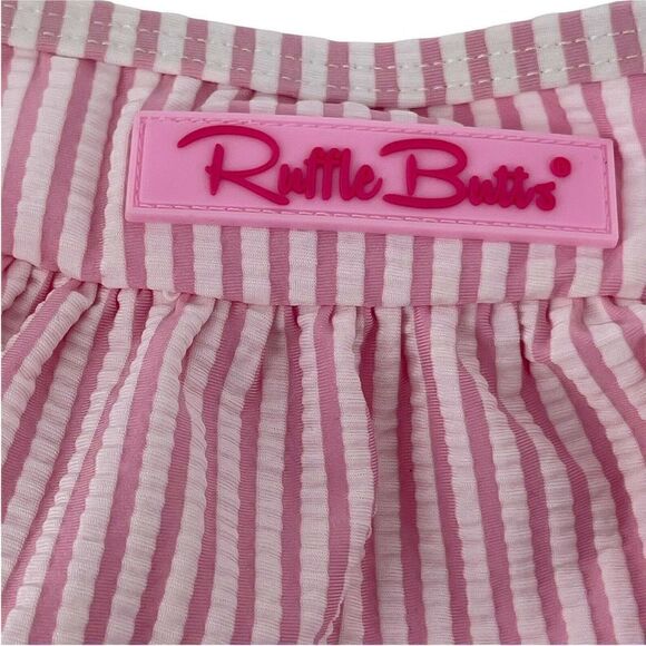 Ruffle Butts Swimsuit Bottom 3-6 Months Pink White Seersucker Preppy Swimwear - Picture 3 of 5